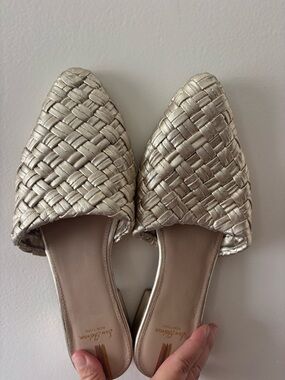 Sam Edelman Women's Braided Metallic Champagne Slide Mules